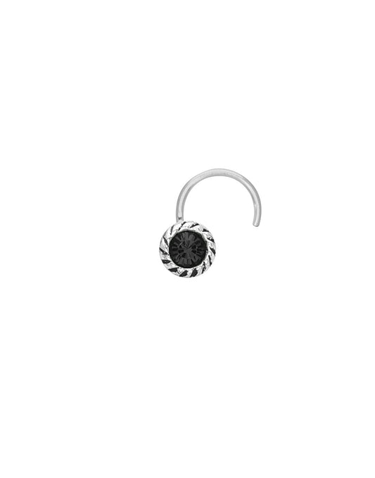 Nose Pin with wire in 92.5 Silver with Black CZ Stones