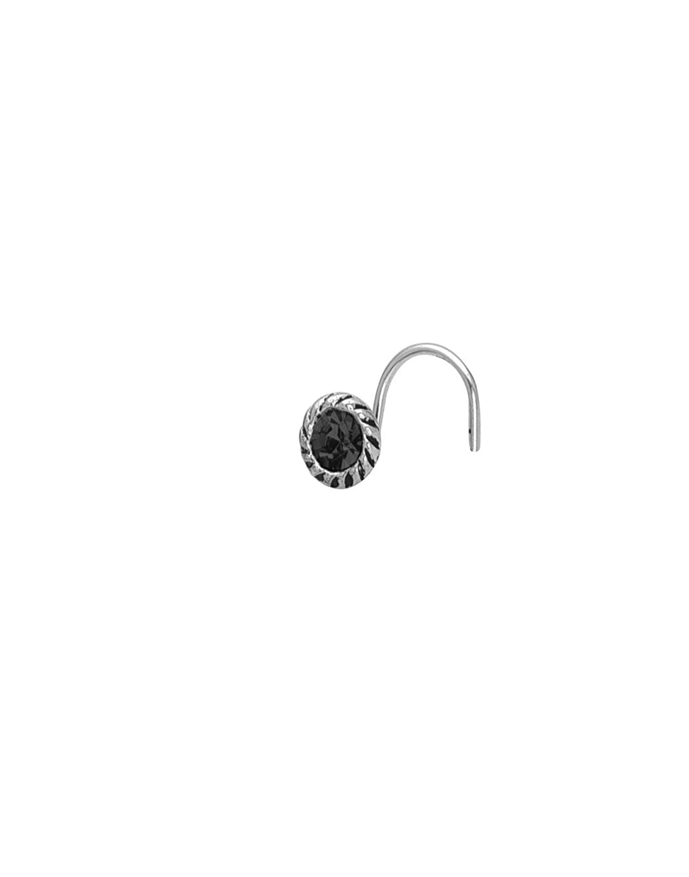 Nose Pin with wire in 92.5 Silver with Black CZ Stones