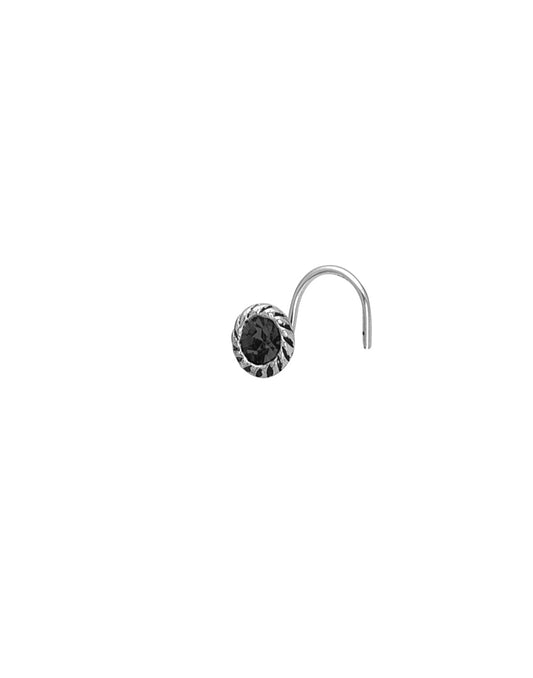 Nose Pin with wire in 92.5 Silver with Black CZ Stones