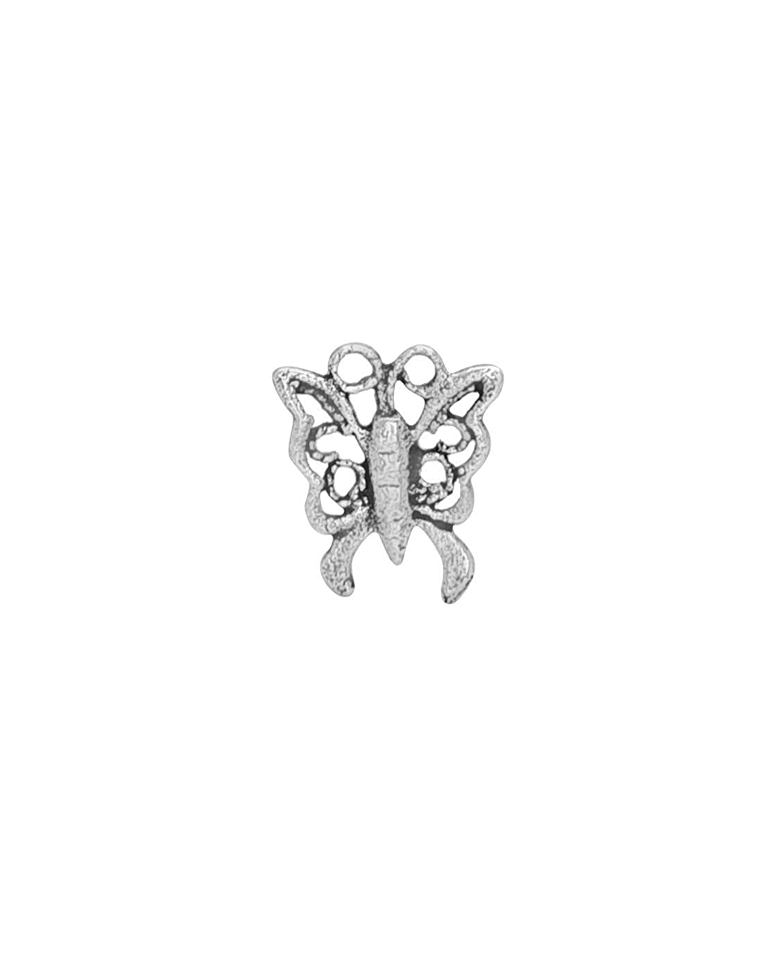 Butterfly Nose Pin with wire in 92.5 Oxidized Silver