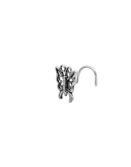 Butterfly Nose Pin with wire in 92.5 Oxidized Silver