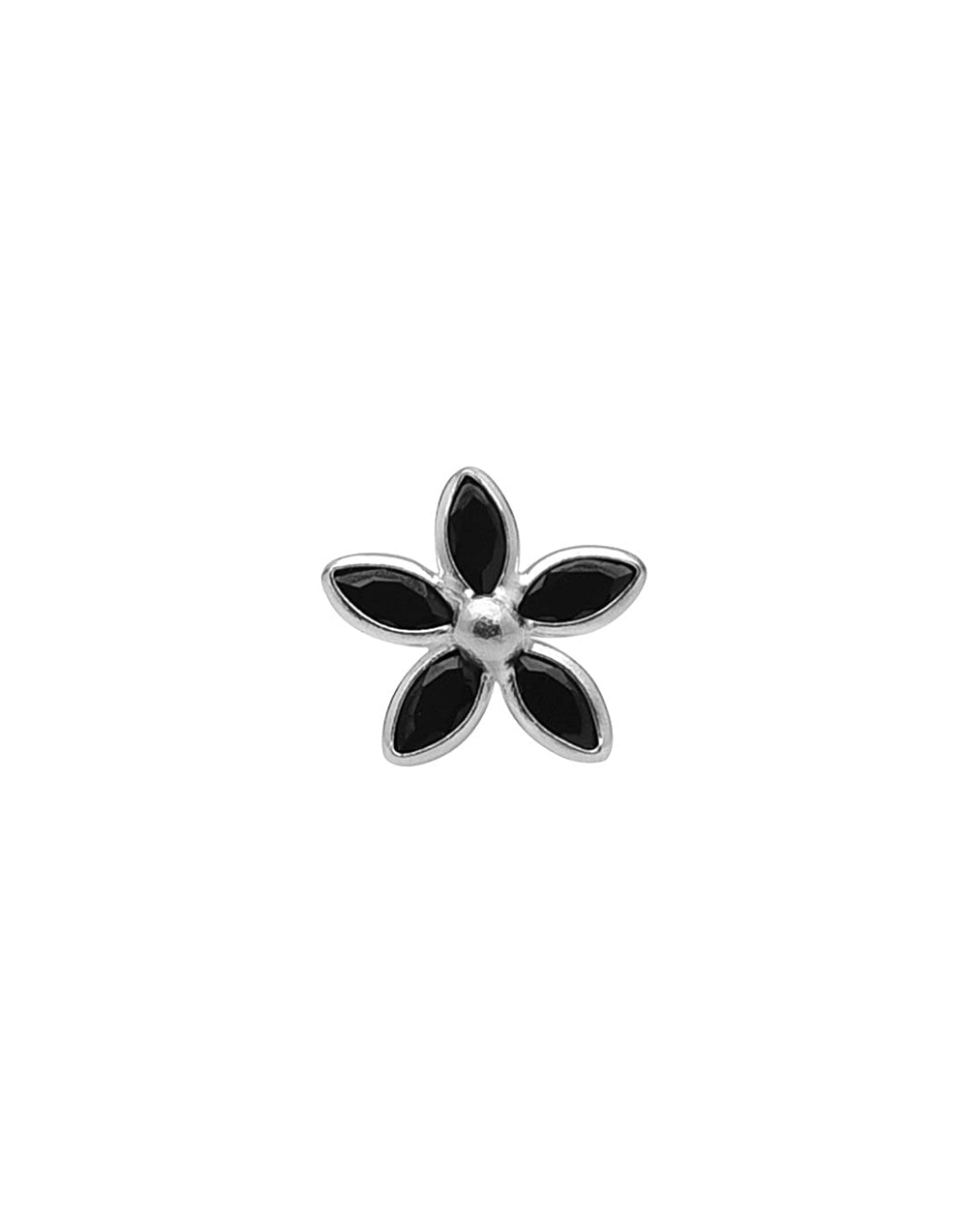 Big Flower shape Nose Pin with wire in 92.5 Silver with Black Cz Stones