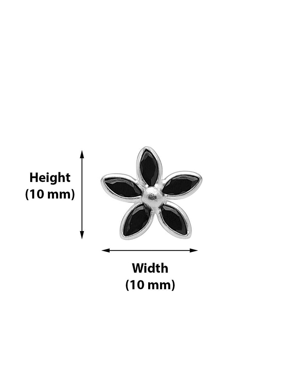 Big Flower shape Nose Pin with wire in 92.5 Silver with Black Cz Stones
