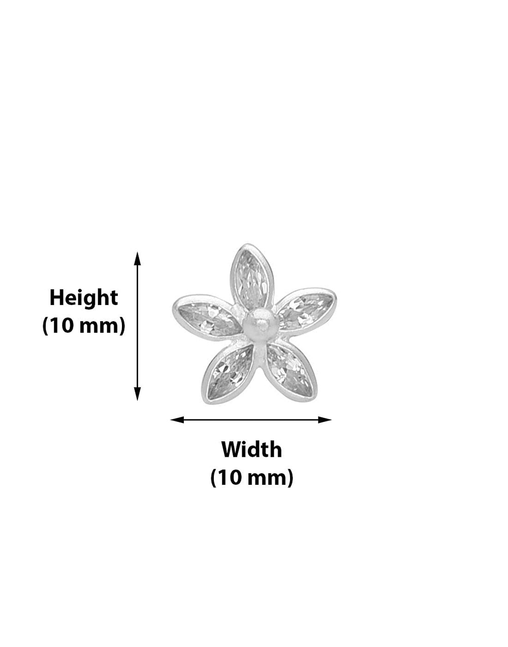 Big Flower shape Nose Pin with wire in 92.5 Silver with White Cz Stones