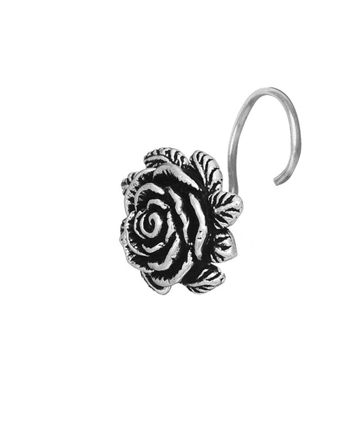 Big Oxidized Flower Nose Pin with wire in 92.5 Silver - Default Title - Abhooshan