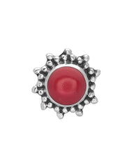 Designer Red Coral Nose Pin with wire in 92.5 Sterling Silver