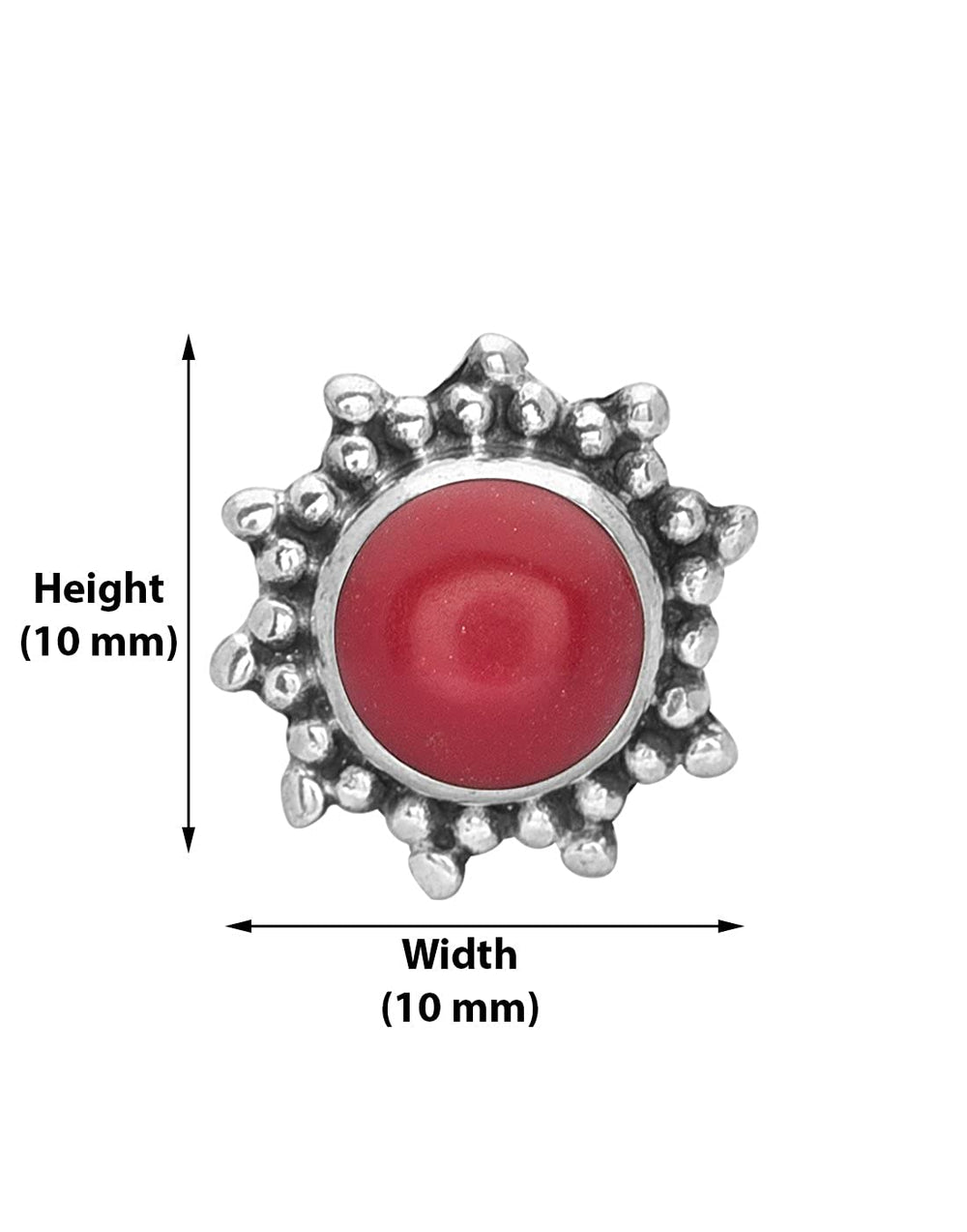 Designer Red Coral Nose Pin with wire in 92.5 Sterling Silver