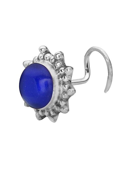 Designer Lapis Lazuli Nose Pin with wire in 92.5 Sterling Silver