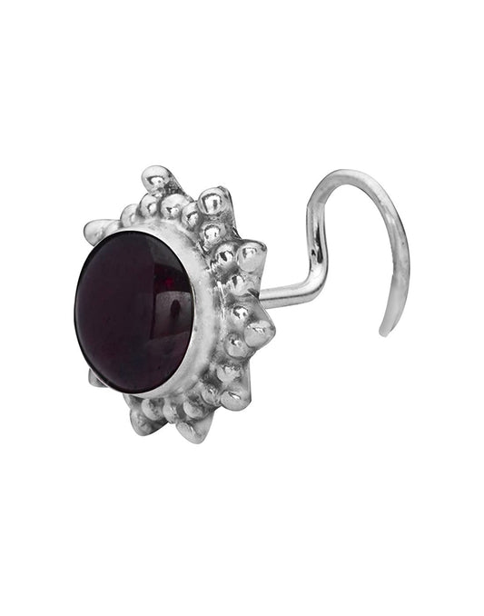 Designer Garnet Nose Pin with wire in 92.5 Sterling Silver