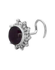 Designer Garnet Nose Pin with wire in 92.5 Sterling Silver