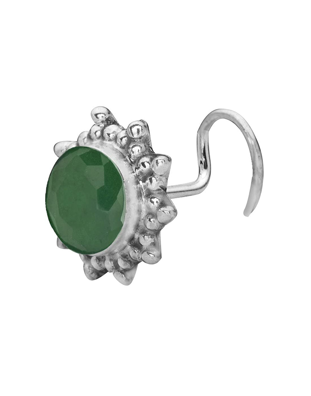 Designer Green Nose Pin with wire in 92.5 Sterling Silver