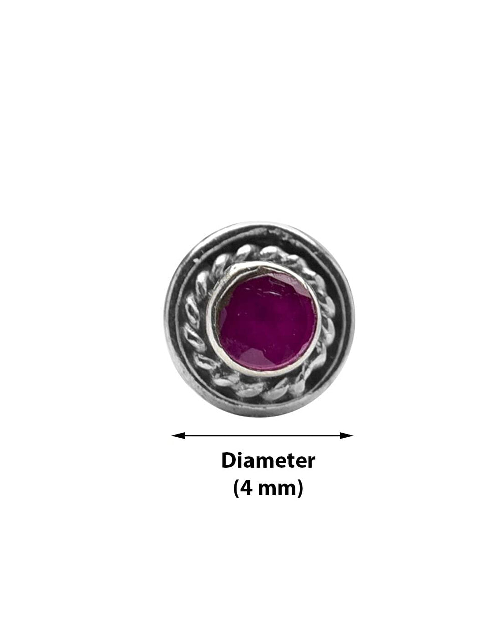 Precious Stone Ruby Small Nose Pin/Stud with wire in 92.5 Sterling Silver