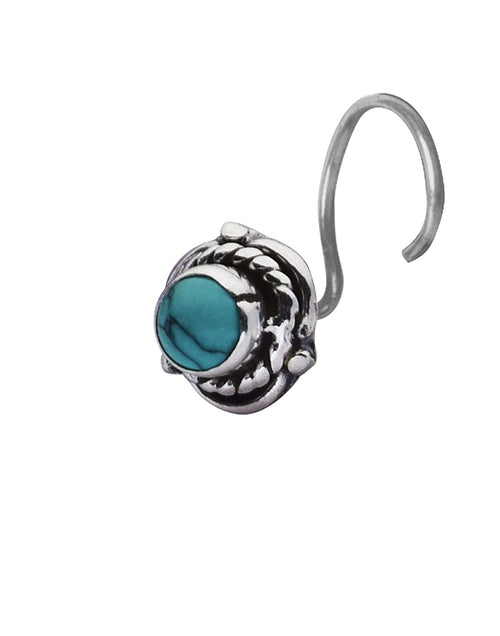 Precious Stone Turquoise Small Nose Pin/Stud with wire in 92.5 Sterling Silver - Default Title - Abhooshan