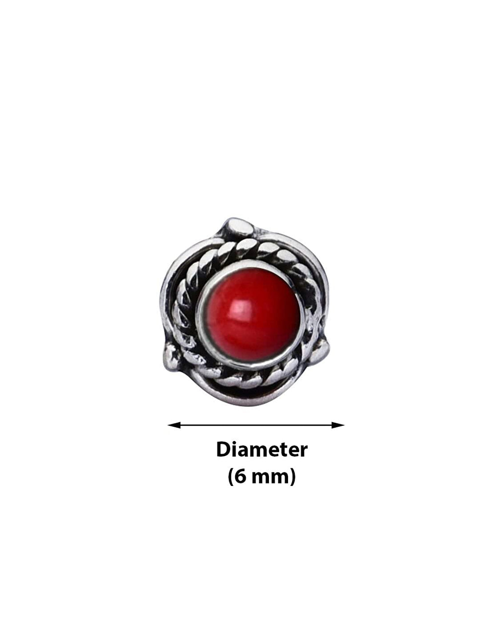 Precious Stone Red Coral Small Nose Pin/Stud with wire in 92.5 Sterling Silver