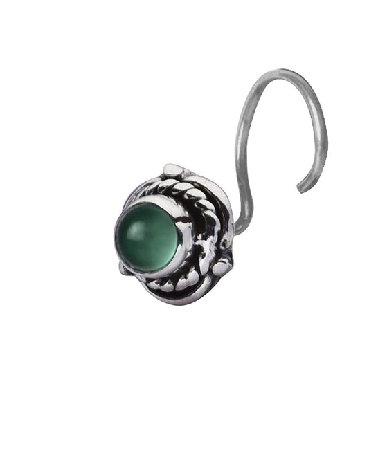 Precious Stone Green Onyx Small Nose Pin/Stud with wire in 92.5 Sterling Silver