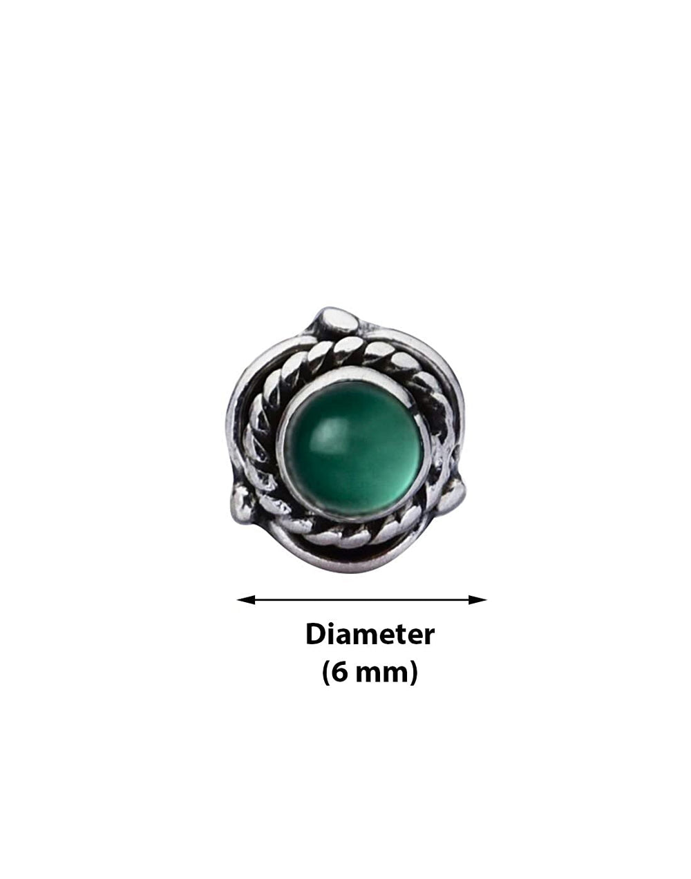 Precious Stone Green Onyx Small Nose Pin/Stud with wire in 92.5 Sterling Silver