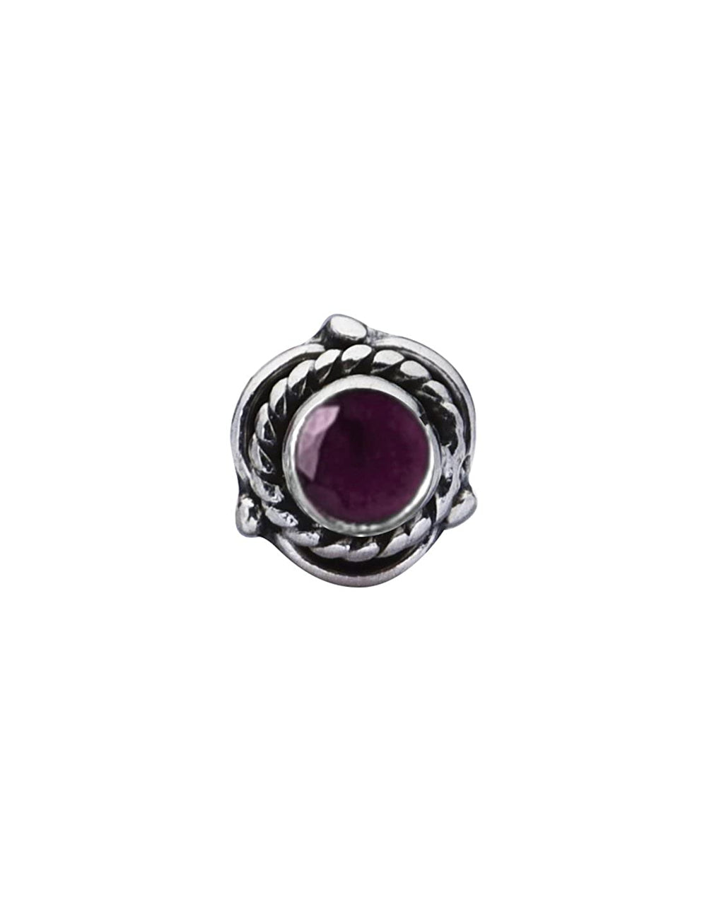 Precious Stone Ruby Small Nose Pin/Stud with wire in Oxidized 92.5 Sterling Silver