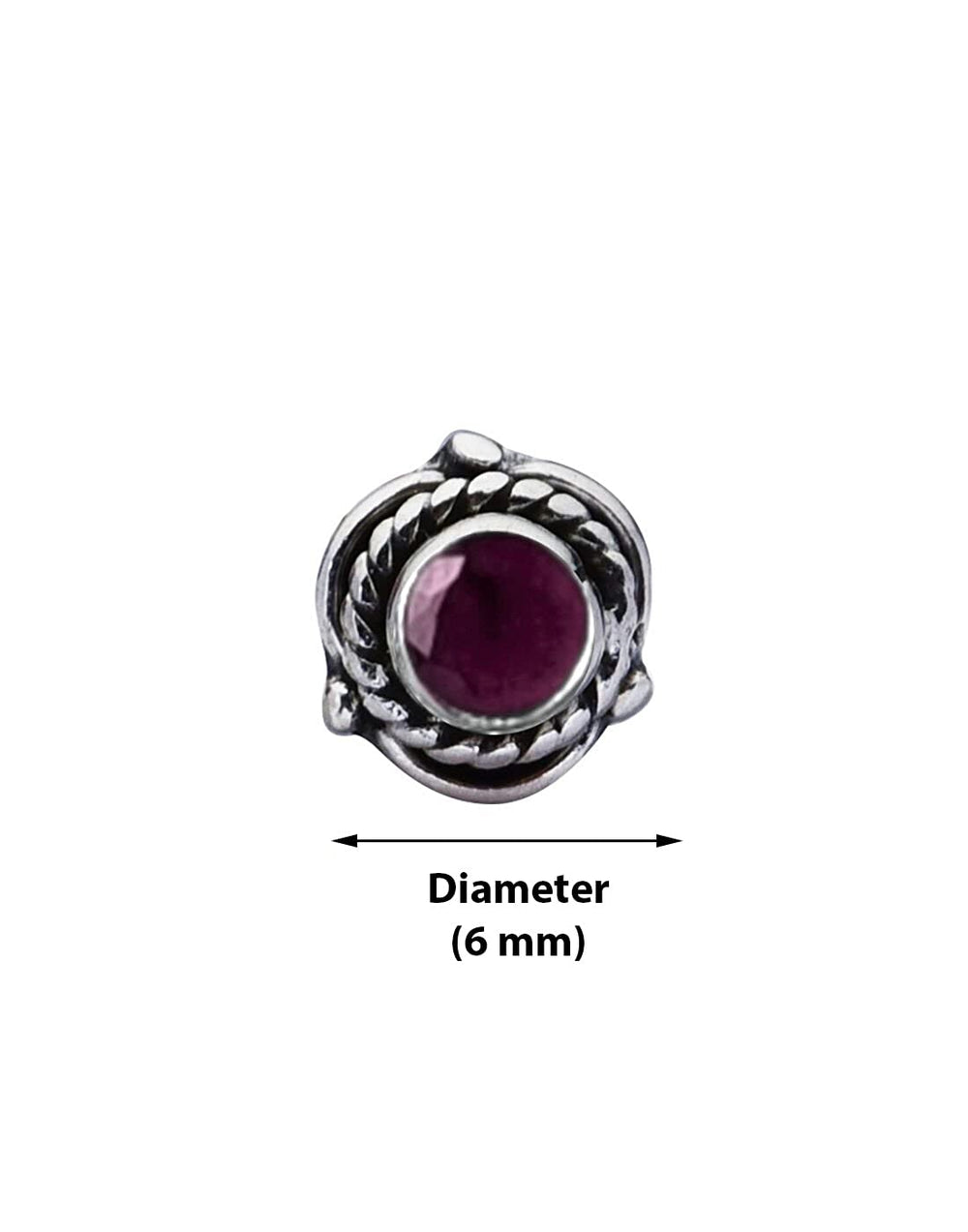 Precious Stone Ruby Small Nose Pin/Stud with wire in Oxidized 92.5 Sterling Silver
