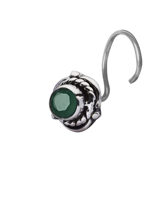 Precious Stone Emerald Small Nose Pin/Stud with wire in Oxidized 92.5 Sterling Silver