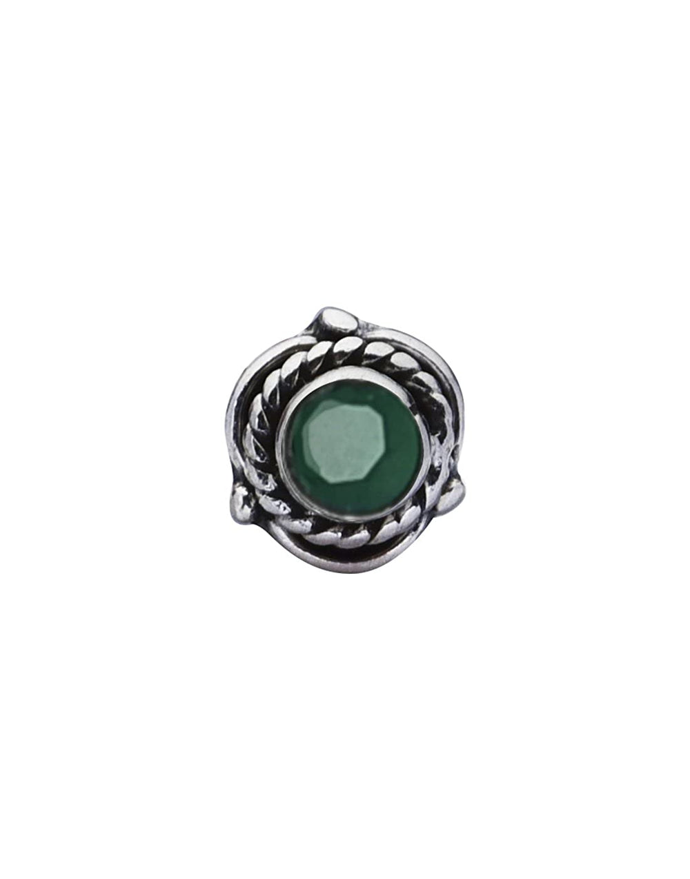 Precious Stone Emerald Small Nose Pin/Stud with wire in Oxidized 92.5 Sterling Silver