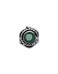 Precious Stone Emerald Small Nose Pin/Stud with wire in Oxidized 92.5 Sterling Silver