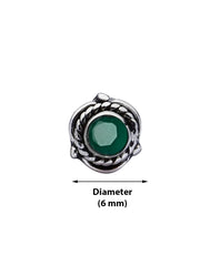 Precious Stone Emerald Small Nose Pin/Stud with wire in Oxidized 92.5 Sterling Silver