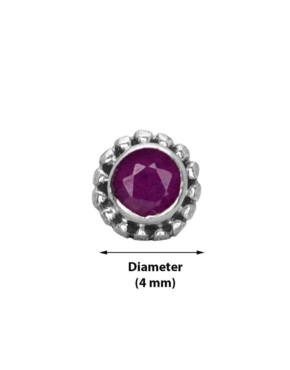 Precious Stone Ruby Small Nose Pin/Stud with wire in 92.5 Sterling Silver