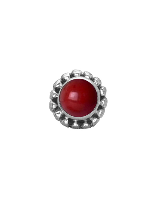 Precious Stone Red Coral Small Nose Pin/Stud with wire in 92.5 Sterling Silver