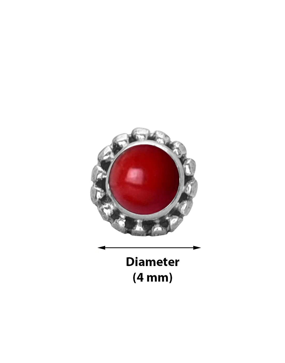 Precious Stone Red Coral Small Nose Pin/Stud with wire in 92.5 Sterling Silver