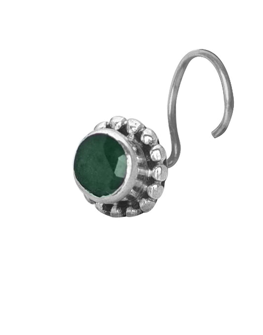 Precious Stone Emerald Small Nose Pin/Stud with wire in Oxidized 92.5 Sterling Silver