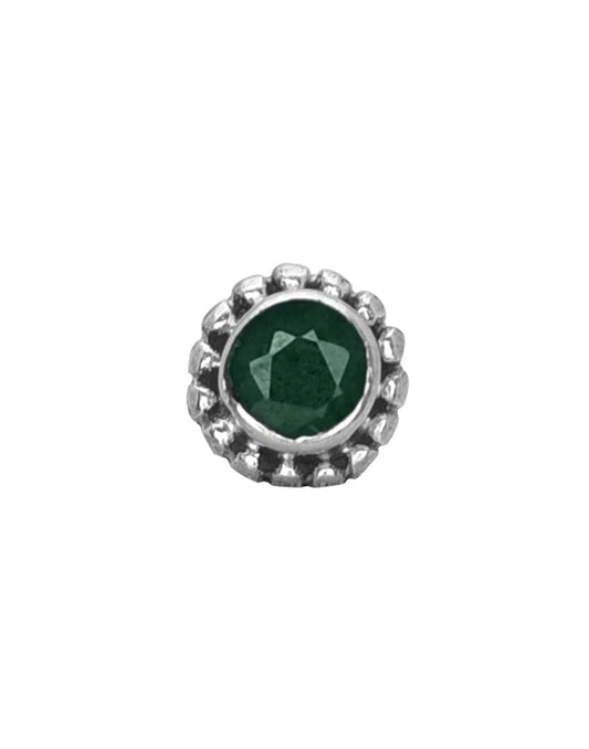 Precious Stone Emerald Small Nose Pin/Stud with wire in Oxidized 92.5 Sterling Silver