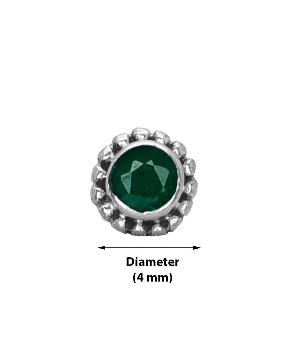 Precious Stone Emerald Small Nose Pin/Stud with wire in Oxidized 92.5 Sterling Silver
