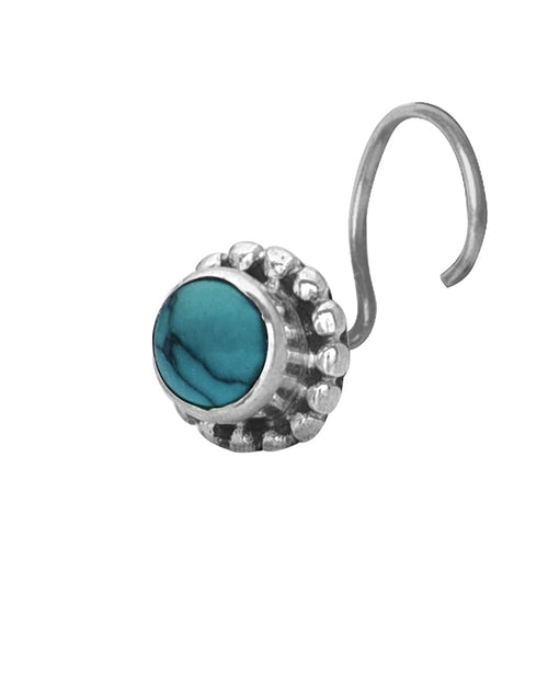 Precious Stone Turquoise Small Nose Pin/Stud with wire in 92.5 Sterling Silver - Default Title - Abhooshan