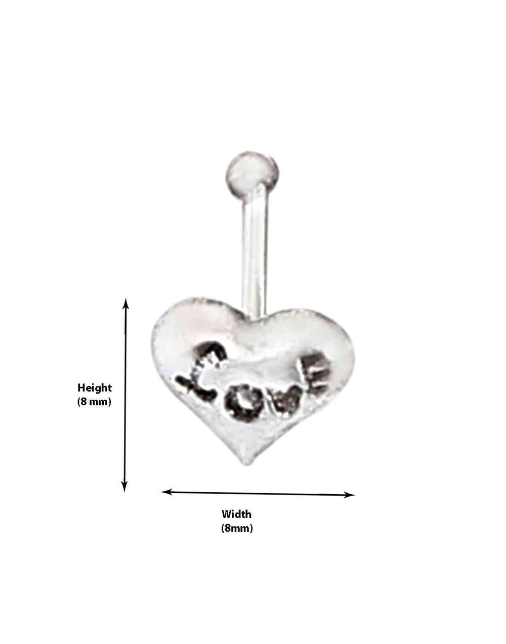 Love Engraved Heart Shape 925 Silver Bone Type Nose Stud for Pierced Nose