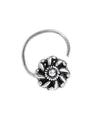 Designer Round Flower Shape Nose Pin with wire in 92.5 Oxidized Silver