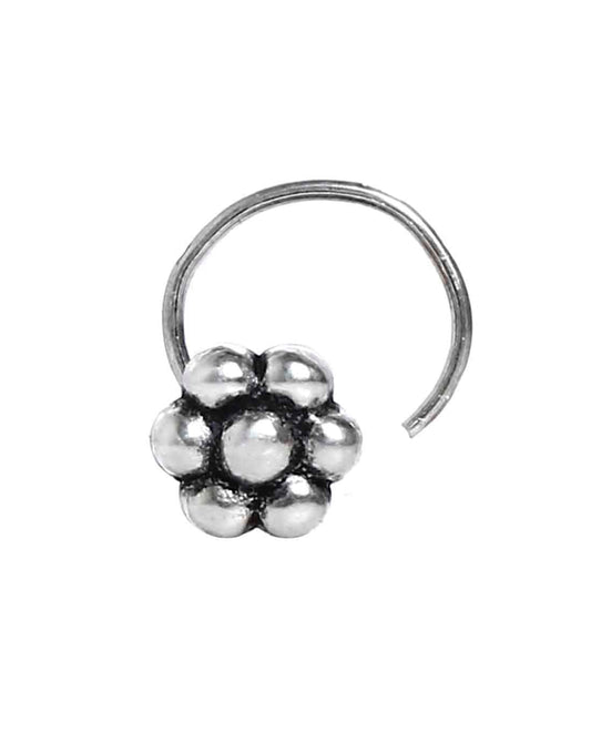 Designer Round Flower Nose Pin with wire in 92.5 Silver