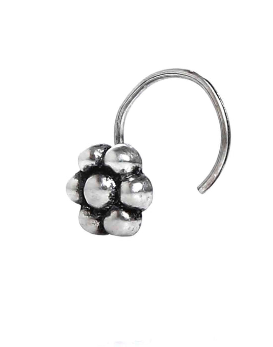 Designer Round Flower Nose Pin with wire in 92.5 Silver