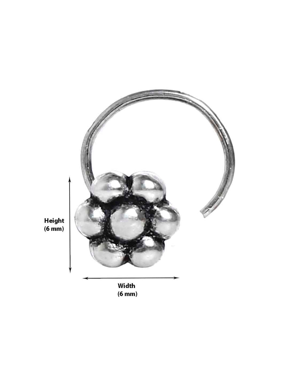 Designer Round Flower Nose Pin with wire in 92.5 Silver