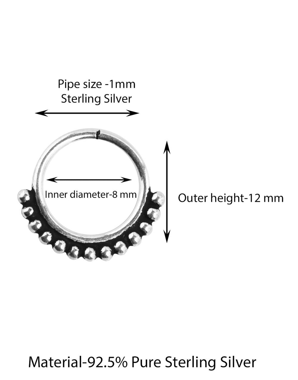 92.5 Sterling Silver Designer Oxidized Nose and Septum Ring