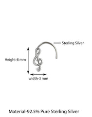 Designer Musical Note Shape Nose Pin with wire in 92.5 Oxidized Silver