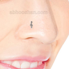 Designer Musical Note Shape Nose Pin with wire in 92.5 Oxidized Silver