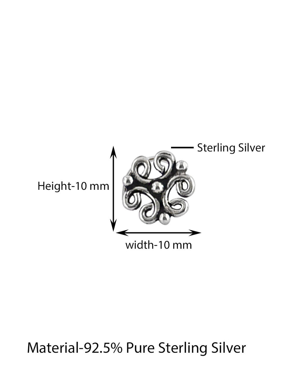 Designer Nose Pin with wire in 92.5 Oxidized Silver