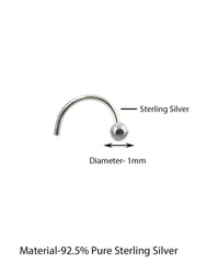 Dot Size Tiny Round 1 MM Nose Pin with wire in 92.5 Oxidized Silver