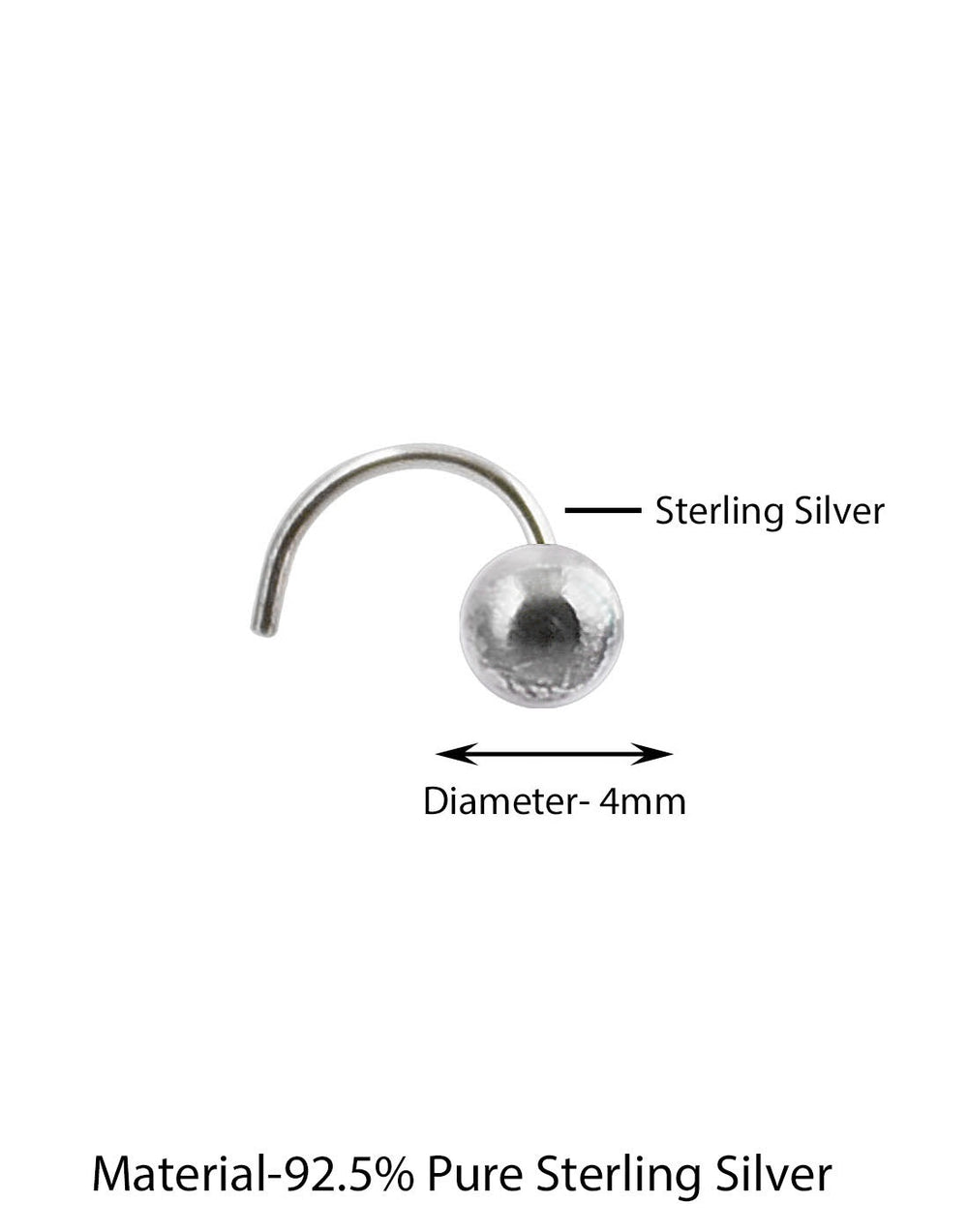 Round 4 MM Nose Pin with wire in 92.5 Oxidized Silver