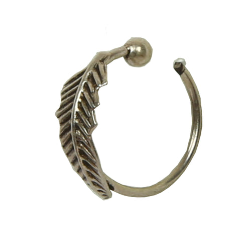 Trendy 92.5 Sterling Silver Piercing Required Oxidized Leafy Nose Ring - Default Title - Abhooshan