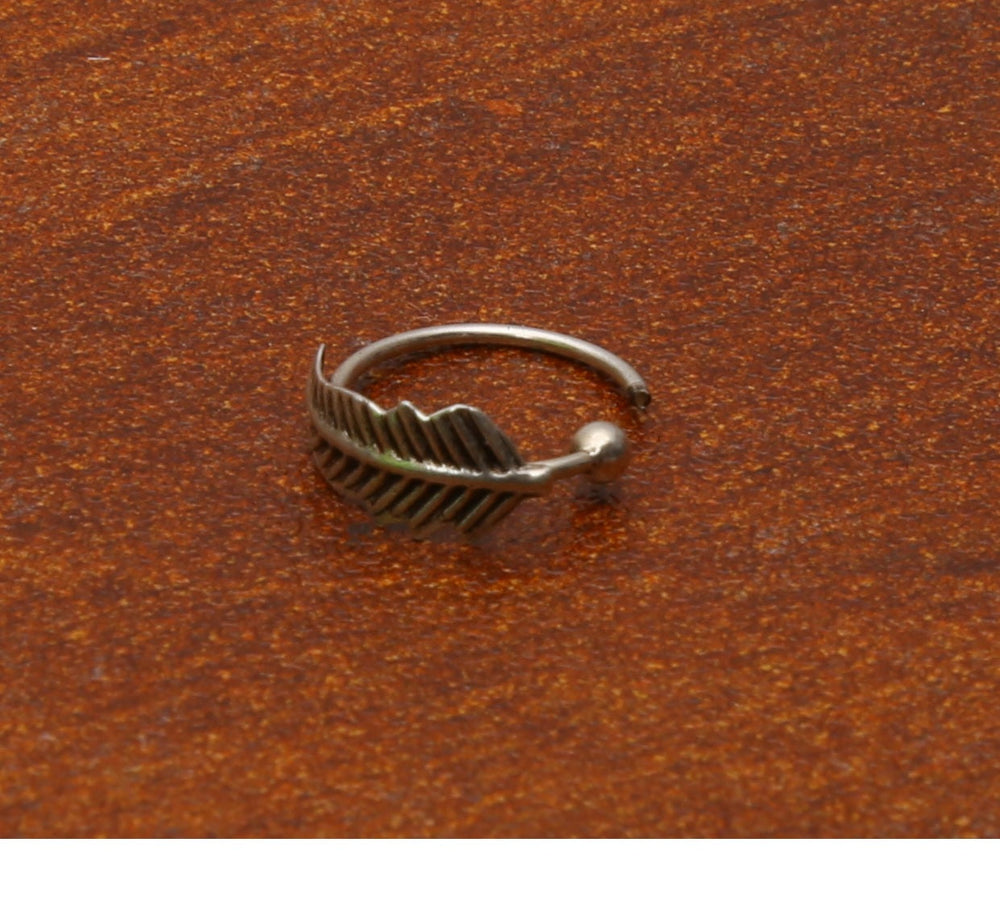 Trendy 92.5 Sterling Silver Piercing Required Oxidized Leafy Nose Ring
