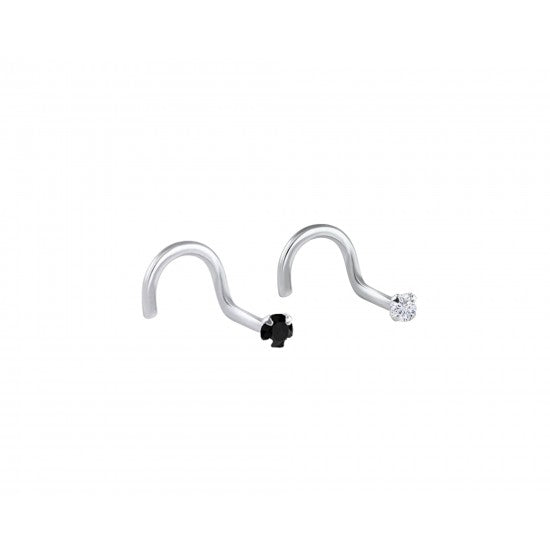 Combo of 92.5 Sterling Silver Dot Size Black and White CZ Stone Nose Pin