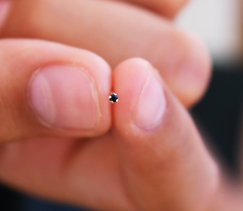 Pair of 92.5 Sterling Silver Dot Size Black CZ Stone Nose Pin