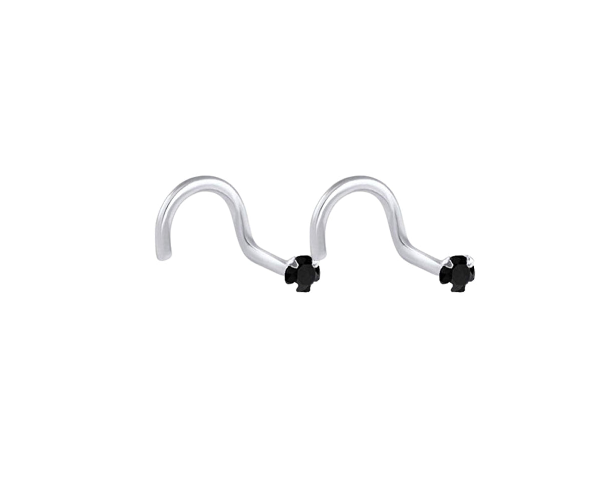 Pair of 92.5 Sterling Silver Dot Size Black CZ Stone Nose Pin