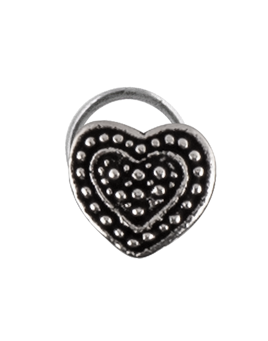 Heart Shape Oxidized Nose Pin with wire in 92.5 Silver